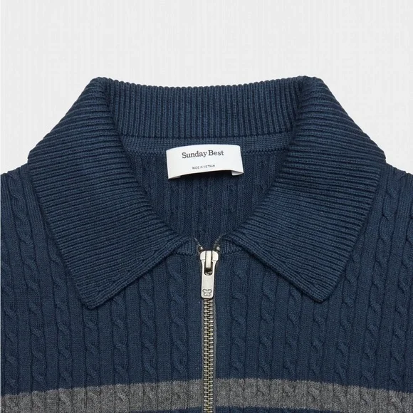 Sunday Best Cotton Charm Meadow Zip Sweater Admiral/Grey SZ L - Picture 3 of 10